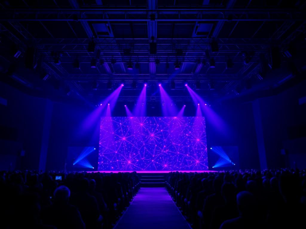 Conference stage with purple lighting